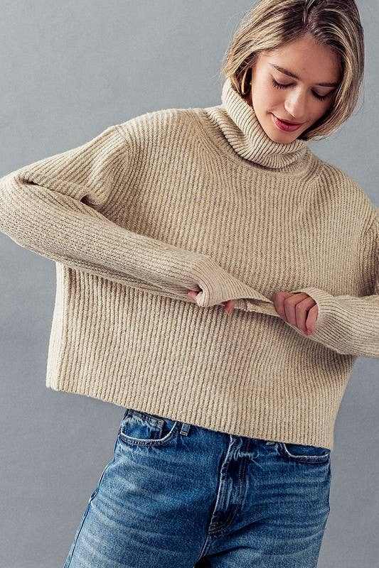 Bella Ribbed Sweater loose fit turtleneck casual knit chic  BELLA TURTLE NECK RIB KNIT SWEATER: OATMEAL / S-2/M-2/L-2 - Jennifer Kay Design