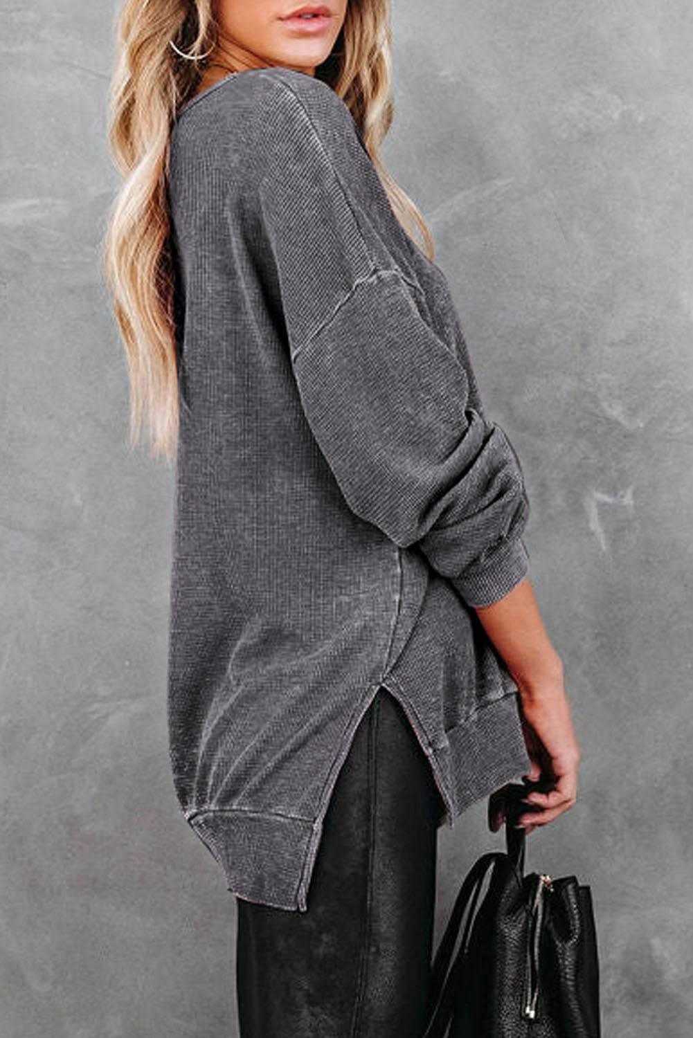 Gray Waffle Knit Pullover Top - Jennifer Kay Design